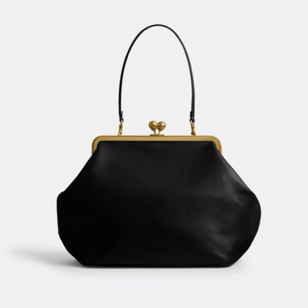 Coach Black Kisslock Large Frame Shoulder Bag with Gold Hardware - Picture 2 of 11